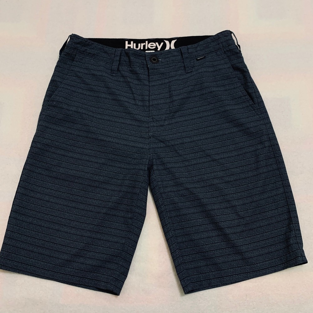 Hurley Phantom Hybrid Shorts Men's 28 Blue Gray Striped Stretch Walk Shorts 9.5"